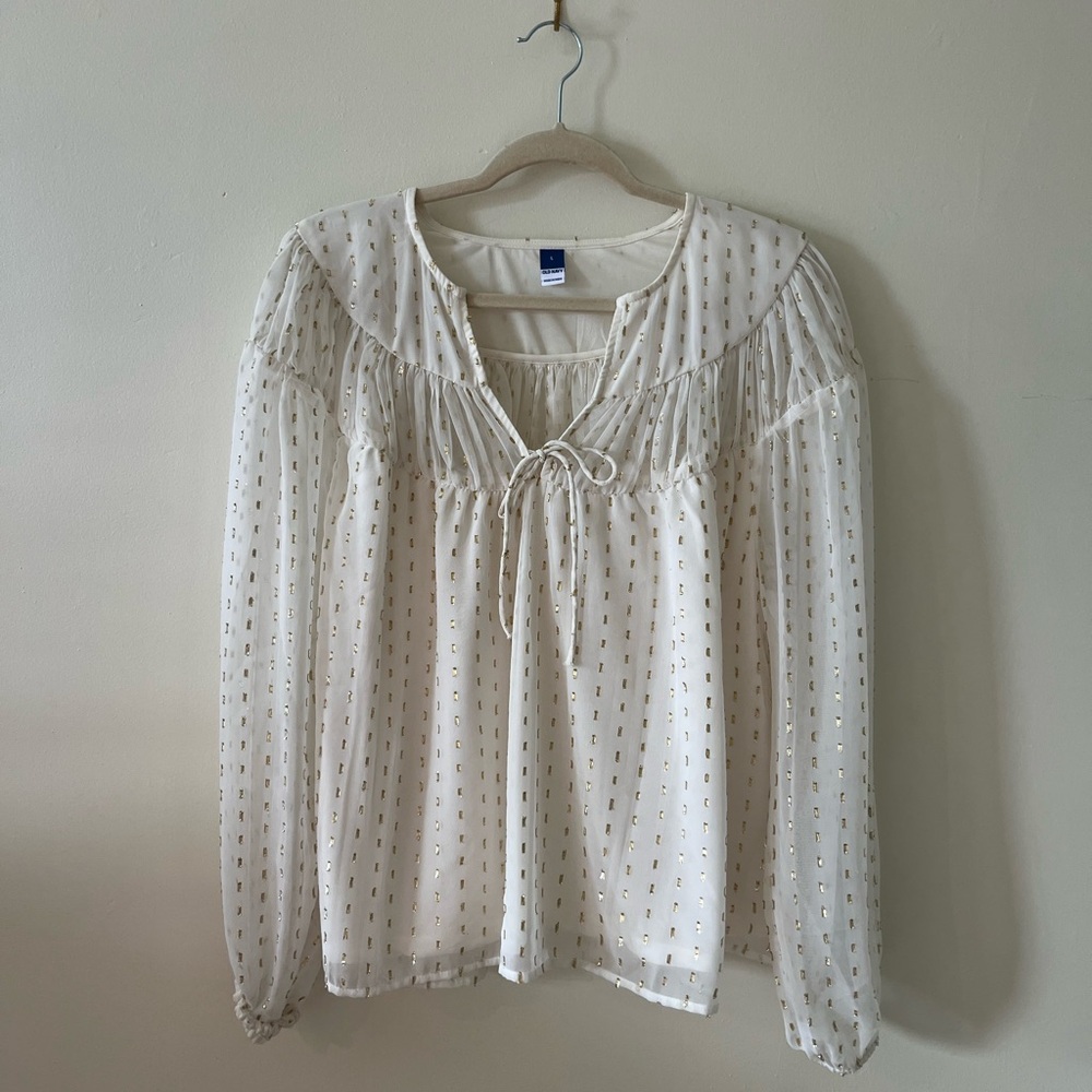 Old Navy Cream Blouse with Gold Dots